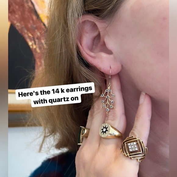 Vintage Jewelry - 14K dangly vintage earrings with quartz stones